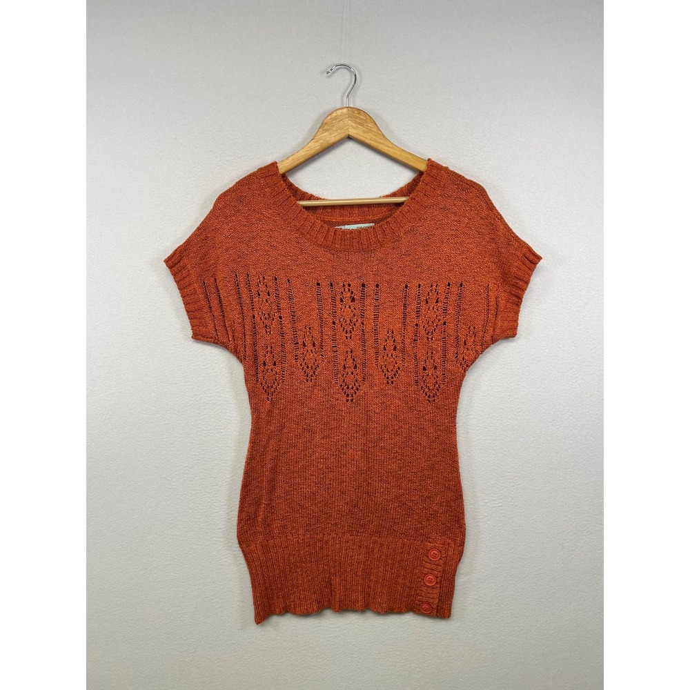 Boho Cottagecore Maurices Womens Small Burnt Orange Pointelle Cap Sleeve Sweater